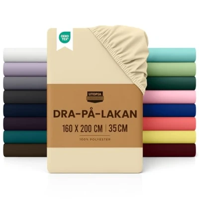 Bild av Utopia Bedding dra på lakan djup ficka 35 cm (14 tum) borstad mikrofiber (Beige, 160x200)