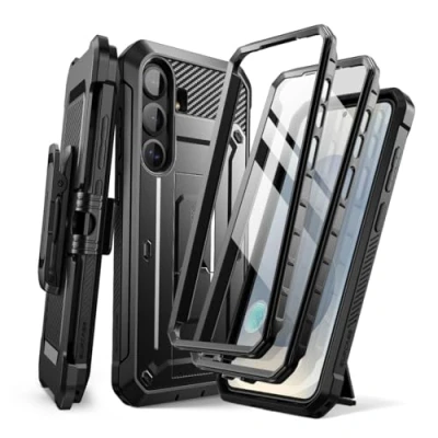 Bild av SUPCASE Fodral för Samsung Galaxy S25 med Stativ, [2 Frontramar] [Inbyggt Skärmskydd och Bältesklämma] Skyddsfodral av Militärklass 6,2&#039;&#039; (Svart)
