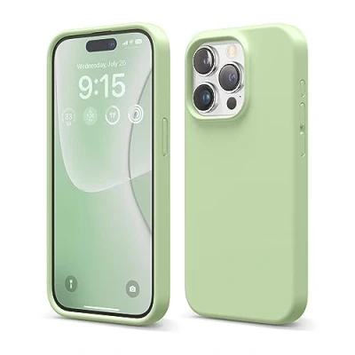 Bild av elago Kompatibel med iPhone 15 Pro Fodral, Flytande Silikon Heltäckande Skydds Stötsäkert, Smalt telefon Reptåligt Mjukt Mikrofiberfoder 6,1 tum (pastellgrön)