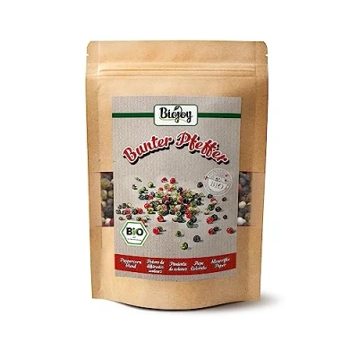 Bild av Biojoy EKOLOGISK Blandade Pepparkorn (100 g), hela, för kvarn, Pepparmix (vit, röd, grön, svart)