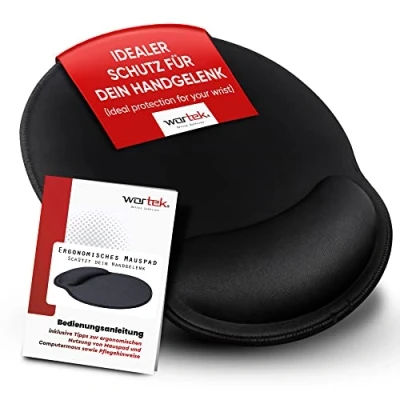 Bild av wortek musmatta med gelkudde av minnesskum 23 x 26 cm ergonomisk handledsstöd sydda kanter handstöd, för skonsam hållning svart
