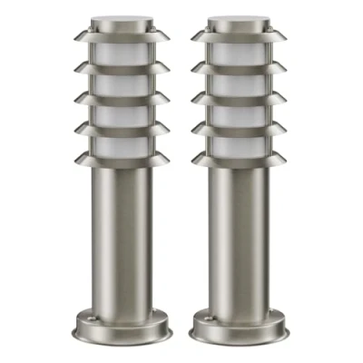 Bild av ledscom.de 2 st. vägbelysning/pollarlampa/trädgårdsbelysning PORU för utomhusbruk, IP44, galler, 39 cm, rostfritt stål, 1x E27 max. 40W