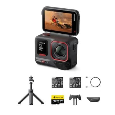 Bild av Insta360 Ace Pro 2 Deluxe Pack 8K vattentät actionkamera samdesignad med Leica, 1/1,3 tums sensor, AI dubbelchip, låg ljuskvalitet, avancerat ljud, vikbar skärm, IA Vlogs Edition, motorcykel