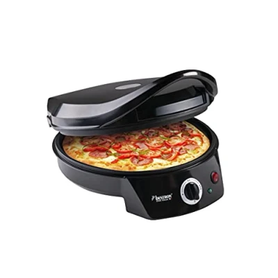 Bild av Bestron Elektrisk pizzaugn, pizzamaskin upp till 230 C, med över /undervärme, för hemlagad eller fryspizza, flammkakor, quiche wraps Ø 27 cm, 1 800 watt, färg: svart