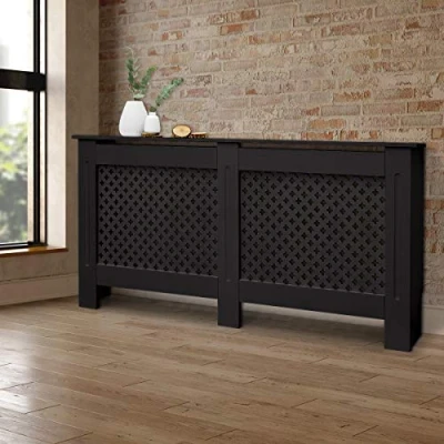 Bild av ECD Germany Radiatoröverdrag med vaxkaksmönster 152x19x82 cm Svart MDF lackerad för sovrum Vardagsrum Värmeöverdrag Överdrag värmande radiatorer