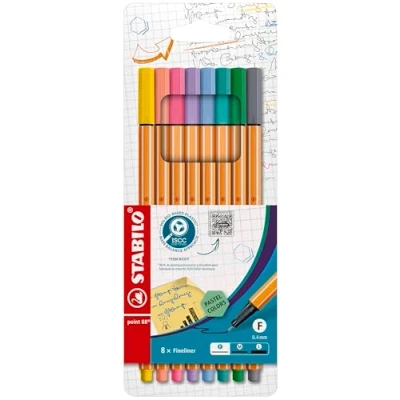 Bild av Stabilo 88/8 01 Fineliner, 8 stycken, Pastelfärger