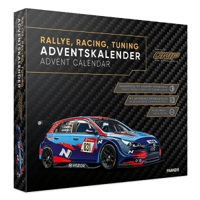 Bild av FRANZIS 67192 Rallye, Racing, Tuning Adventskalender powered by GRIP Das Motormagazin. inkl. Metallmodell, Soundmodul mit Motorsound und umfangreichem Begleitbuch. Ab 14 Jahren.