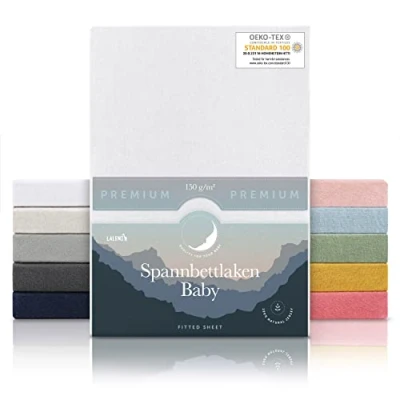 Bild av Laleni Premium Drap Housse 60x120cm 70x140cm x 15cm Bebe Respirant, Doux Et Tient Chaud Idéal Cododo Berceau 100% Coton (150 g/m²) Certifié Oeko TEX 109 Blanc