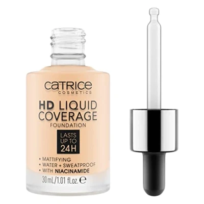 Bild av Catrice HD Flytande Coverage Foundation, nr 002, Nude, långvarig, matt, för oren hud, vegansk, oljefri, vattentät, utan alkohol, 1 pack (30 ml)