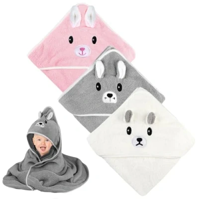 Bild av Babybaddukar: 3 stycken babybadutgång, babybadhandduk 80 x cm, bomullshandduk, mjuk baby badponcho med stark absorption, bebis, pojke, flicka badkappa