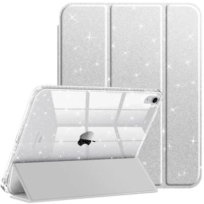 Bild av Fintie fodral för iPad 11 generation tum, 2025 (A16), 10 2022 10,9 tum med pennhållare, glittrande, stötsäkert glänsande, transparent baksida, skyddsfodral, silver