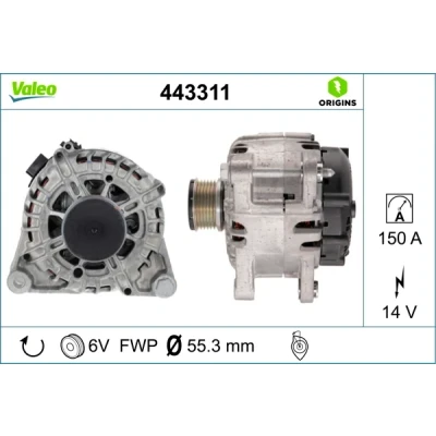 Bild av VALEO 443311 Alternateur 14V 150A PEUGEOT: 208 I 3/5 portes, 308 II SW 2, CITROËN: C4 5 C3 III, Jumpy III Van