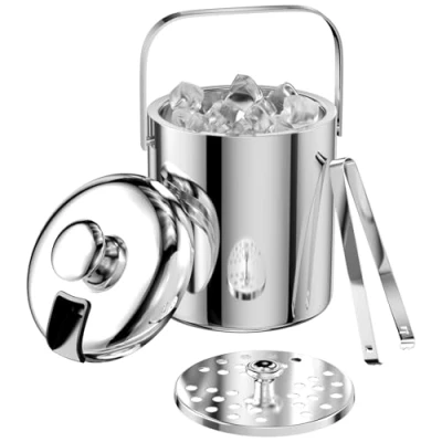 Bild av Ghazpmuk 1,3 L ishink i rostfritt stål, med lock, tång och sil, ishållare, LCE Bucke, isbehållare, för cocktailbar, fest