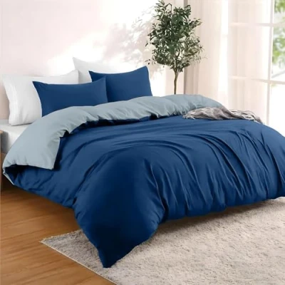 Bild av Dreamzie Påslakan 240x220 cm med 2 örngott 80x80 Mörkblå/Blågrå Bäddset i 100% mikrofiber 3 delar Certifierad kemikaliefri (Oeko TEX)