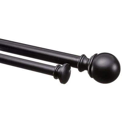 Bild av Amazon Basics dubbel gardinstång, 2,54 cm, med runda ändstycken, 1,83 till 3,65 m, svart