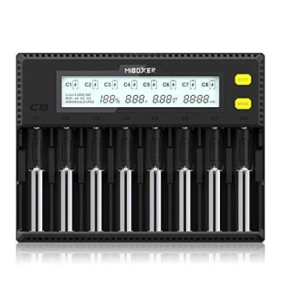 Bild av batteriladdare 18650, MiBOXER 8 fack med automatisk LCD skärm, snabbladdning Li ION LiFePO4 Ni MH CD AA AAA C 21700 26650 13650 16340 18350 18700 RCR123