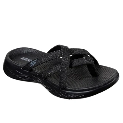 Bild av Skechers Dam On The GO 600 Läcker platt sandal, Svart grå textil, 39 EU