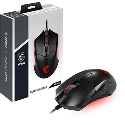 Bild av MSI Clutch GM08 USB symmetrisk spelmus, röd LED, optisk sensor PAW 3519 (4200 DPI), Switch upp till 10 mln klick, utbytbart viktsystem, svart