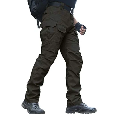 Bild av zuoxiangru Vattentäta byxor för män Rak passform Tactical Combat Army Cargo arbetsbyxor med flera fickor (#56 Svart, Tag XL)