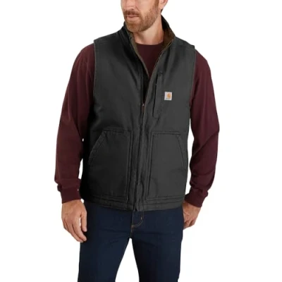 Bild av Carhartt 104277.BLK.S006 tvättad anka sherpa fodrad falsk hals män väst, svart, L storlek