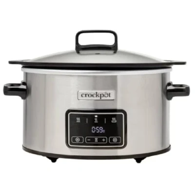 Bild av Crockpot Sizzle &amp; Stew Digital Slow Cooker 3,5 l (34 personer) Avtagbar induktionsskål för matlagning av kött och grönsaker EU uttag med 2 stift rostfritt stål [CSC111X]