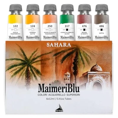 Bild av Maimeri BLU, Konstakvareller, Shara, Kartong, Blandade färger, 6 stycken 12 ml, flerfärgad, ml