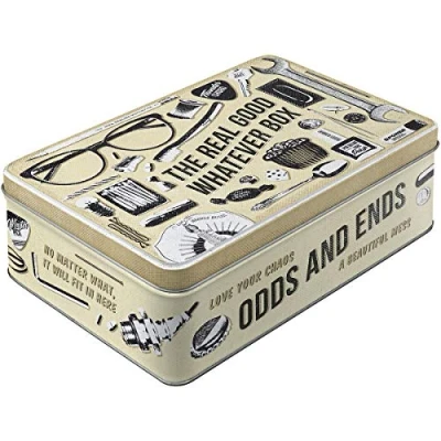 Bild av Nostalgic Art Förvaringsburk i retrostil låg, Whatever Odds &amp; Ends Box Presentidé för nostalgiälskare, Plåtburk med lock, Deko vintagedesign, 2,5 l