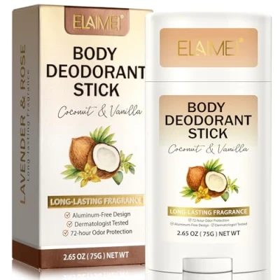 Bild av Hela kroppen deodorant för kvinnor och män, naturlig antiperspirant stick, 72 timmars luktförsvar i resestorlek, aluminiumfri kokosnöt vanilj
