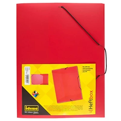 Bild av Idena 225405 Häftbox för DIN A4 med elastiskt band, tillverkad av PP, fyllningshöjd 3,5 cm, genomskinlig röd, 1 st