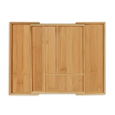 Bild av Relaxdays Besticklåda, utdragbar, 57 fack, H x B D: 5 28,5 36 cm, kök, lådinsats, bambu, natur