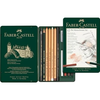 Bild av Faber Castell 112975 Pitt monokrom set i metallfodral, liten, 12 delar