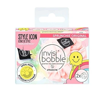Bild av invisibobble Hårgummiset retro dreamin&#039; scrunchie pastell i 2 x hårband rosa och färgglada för flickor &amp; kvinnor Scrunchies Pink designad hjärtat av München