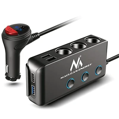 Bild av Maclean MCE218 3 vägs bildistributör Cigarettändare adapter 1 x QC3.0 USB portar LED voltmeter max 120 W laddare strömförsörjning 18