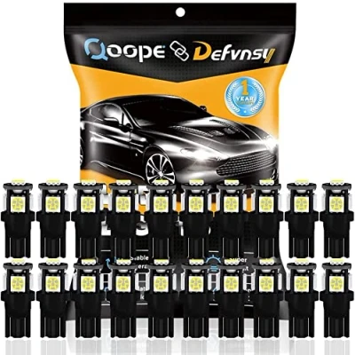 Bild av DEFVNSY Förpackning med 20 Ljusvit 194 T10 168 2825 W5W Byte av bilinteriör LED glödlampa 5: e generationen 5050 Chipsets 5SMD Ljuskälla för 12V registreringsskylt Dome Lights