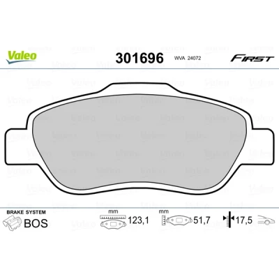 Bild av VALEO 301696 Jeu de plaquettes frein FIRST Essieu avant contact signal d&#039;usure exclu sans tôle anti bruit FIAT: Panda II 5 portes