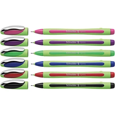 Bild av Schneider Xpress Fineliner (bläck, dokumentäkta, linjetjocklek 0,8 mm, Made in Germany) set om 6, sorterade