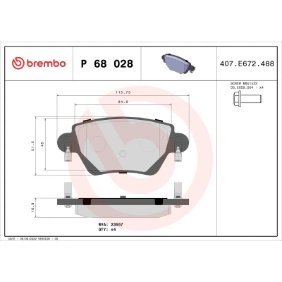 Bild av Bromsbeläggssats, skivbroms BREMBO P 68 028