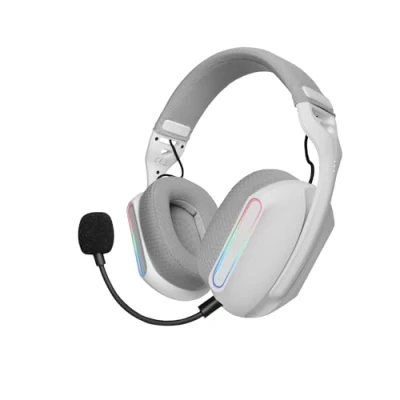 Bild av Mars Gaming MHW PRO, Trådlöst Gamingheadset ARGB Flow, 3D Surroundljud 7.1, Bluetooth 5.3 + 2.4GHz 3,5 mm Jack, Ultralätt Ergonomisk Design, Dubbel Mikrofon, Multiplattform, Vit