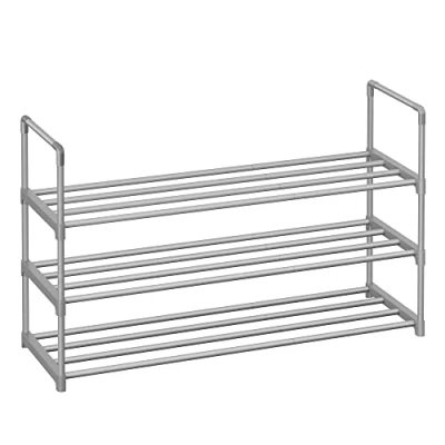 Bild av SONGMICS Skoställ med 3 nivåer, skoförvaringsorganisatör, metallförvaringsställ, passar 12 till 15 par skor, stapelbar skohylla, för hall, vardagsrum, sovrum, 92 x 30 55 cm, grå LSA303G01