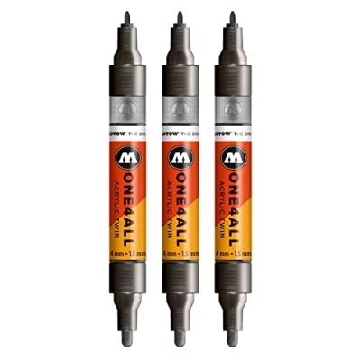 Bild av Molotow One4All Acrylic Twin Marker (linjebredd 1,5 mm och 4 mm, hög täckning permanent), 3 stycken färg 223 metallisk svart