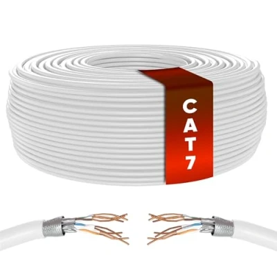 Bild av Mr. Tronic Bulk Cat 7 Ethernet kabel 50 m, ren koppar LAN nätverkskabel för internet snabbt och pålitligt Cat7 kopparbulkkabel, 10 Gbps internetkabel 600 MHz SFTP (50 meter, vit)