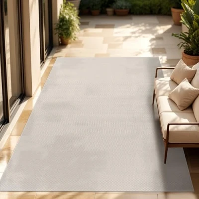 Bild av Paco Home Matta Utomhus Balkong Terrass Köksmatta Enfärgad Melerat Mönster, Storlek:300x400 cm, Färg:Elfenben