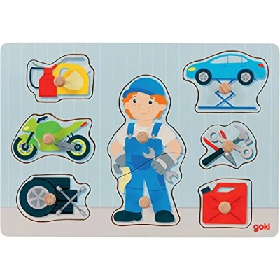 Bild av Goki Wooden Stud Puzzle Mechanic 8 pcs. Trä