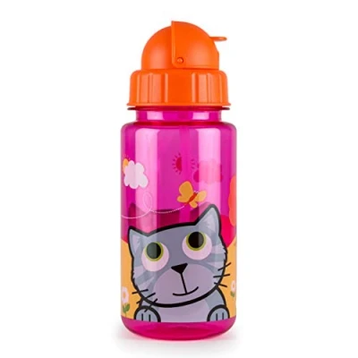 Bild av TUM Flip Top barn vattenflaska med sugrör, Tritan småbarn vattenflaska, 400 ml, BPA fri, blåklocka katten