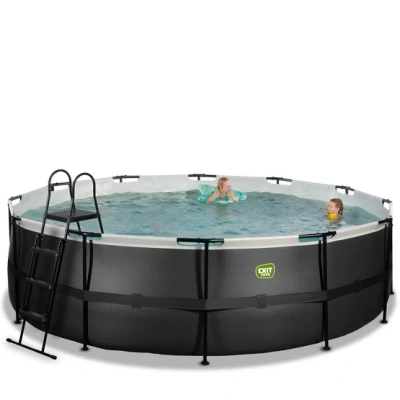 Bild av EXIT (Svart) Leather pool 488x122 cm med sandfilterpump och tak värmepump