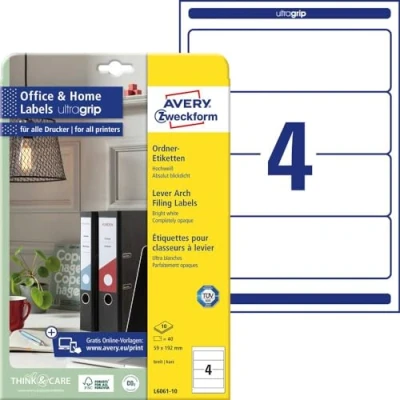 Bild av Avery Zweckform L6061 10 Mapp Etiketter 59 x 192 mm Självhäftande Vit, Paket med