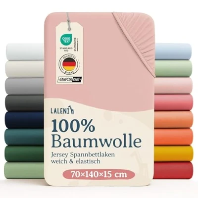 Bild av Laleni Jersey Underlakan 60/70 x 120/140 cm spjälsäng OEKO TEX certifierat 70x140 barnsängkläder tillverkade av 100% bomull 60x120 baby i rosa