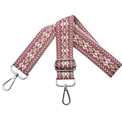 Bild av Justerbar axelrem för väskor dam bärrem, fickremmar ombyte, fickrem bredd 3,8 cm med silver karbinhake, axelväska handväskor, rosa vit, N2