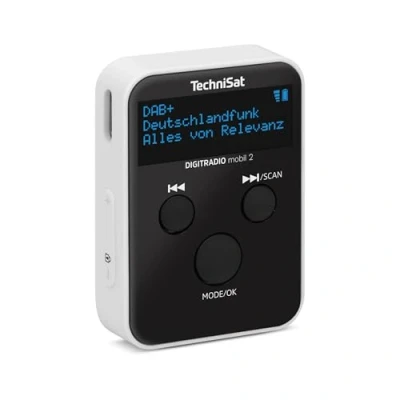 Bild av TechniSat DigitRadio Mobil 2 Bärbar DAB+/FM miniradio med integrerat batteri (laddningsbar fickradio, hörlurar, OLED skärm, favoritminne) svart/vit