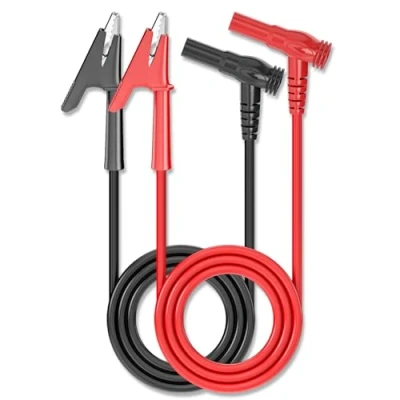 Bild av Cleqee testledningar, 2 st multimeter 4 mm banankontakt till krokodilklämkabel, Lab kraftig PVC handtag testtråd alligatorklämmor (1 m, röd och svart)